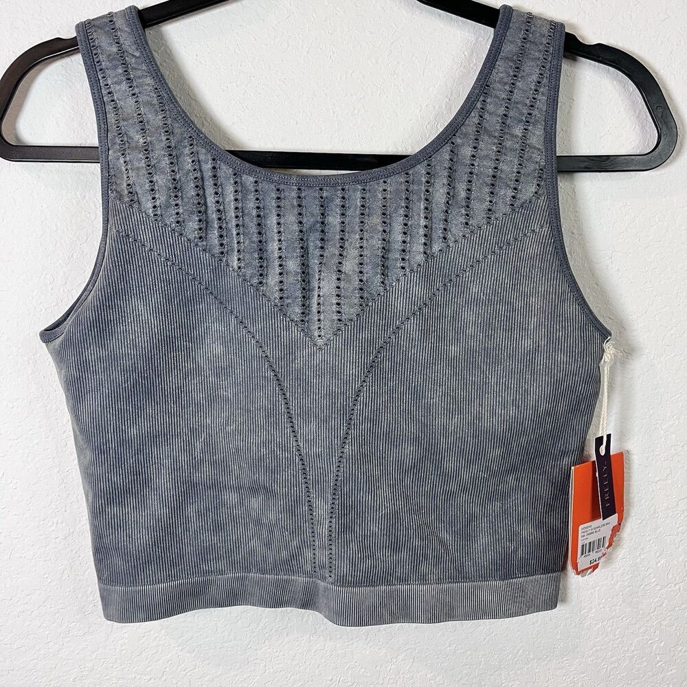NEW Freely Sports Bra Cropped Yoga Tank Textured Gray Blue Ombre Women Size XL